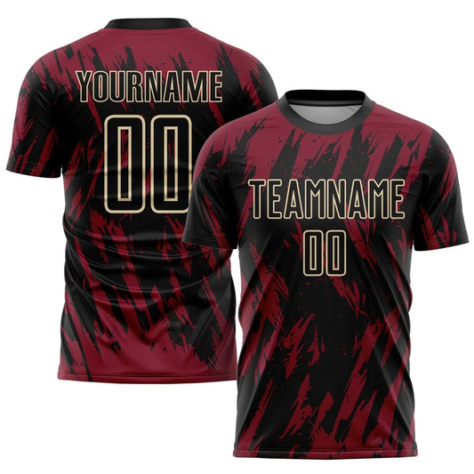 Benutzerdefiniertes Crimson Schwarz - Stadt Creme Sublimationsfußballtrikot E995 - Climcat