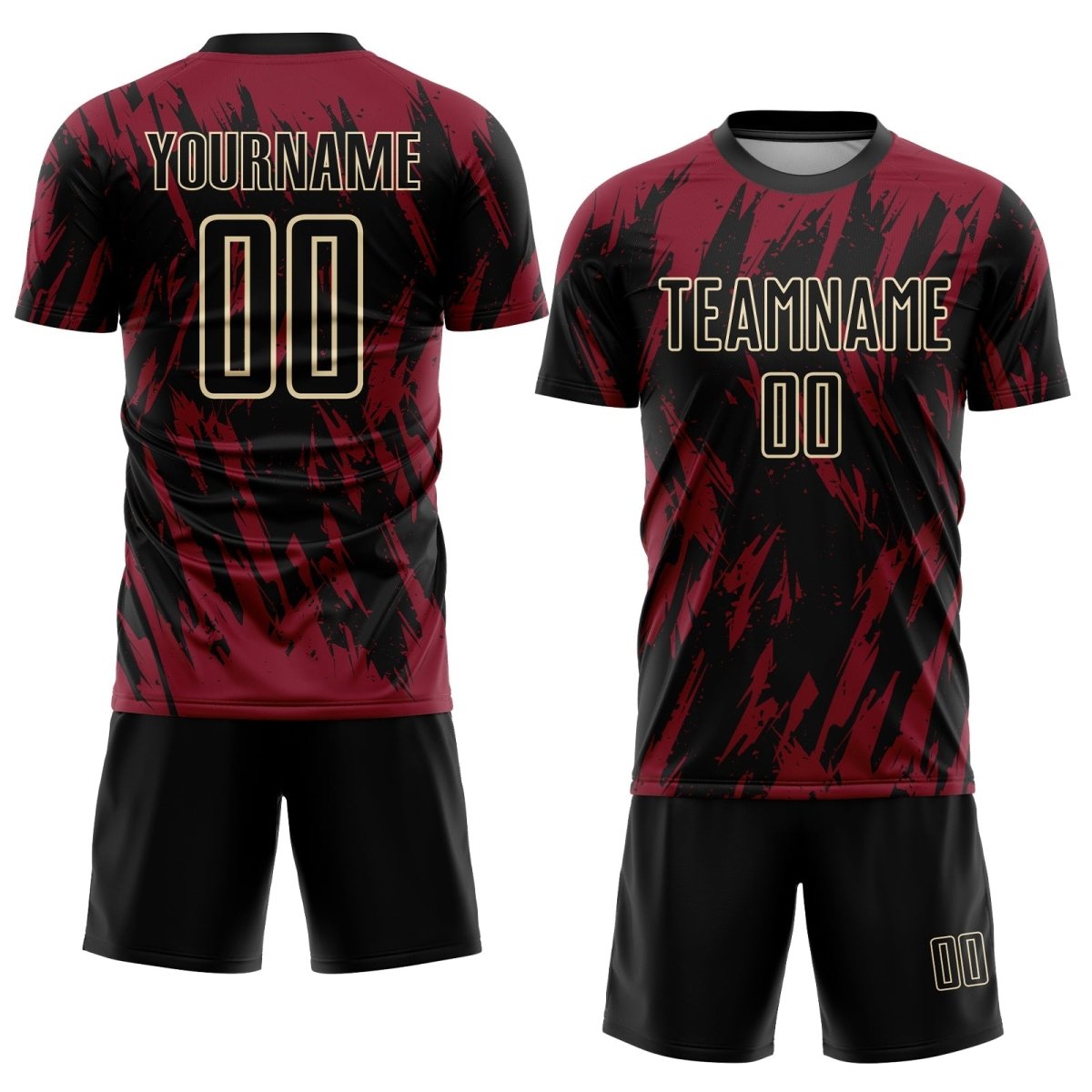 Benutzerdefiniertes Crimson Schwarz - Stadt Creme Sublimationsfußballtrikot E995 - Climcat