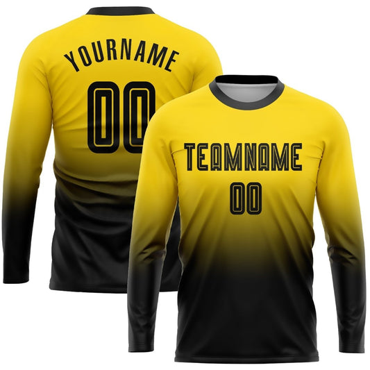 Benutzerdefiniertes Gold - Schwarz Sublimations Langarm - Fade Fashion Fußballtrikot R760 - Climcat