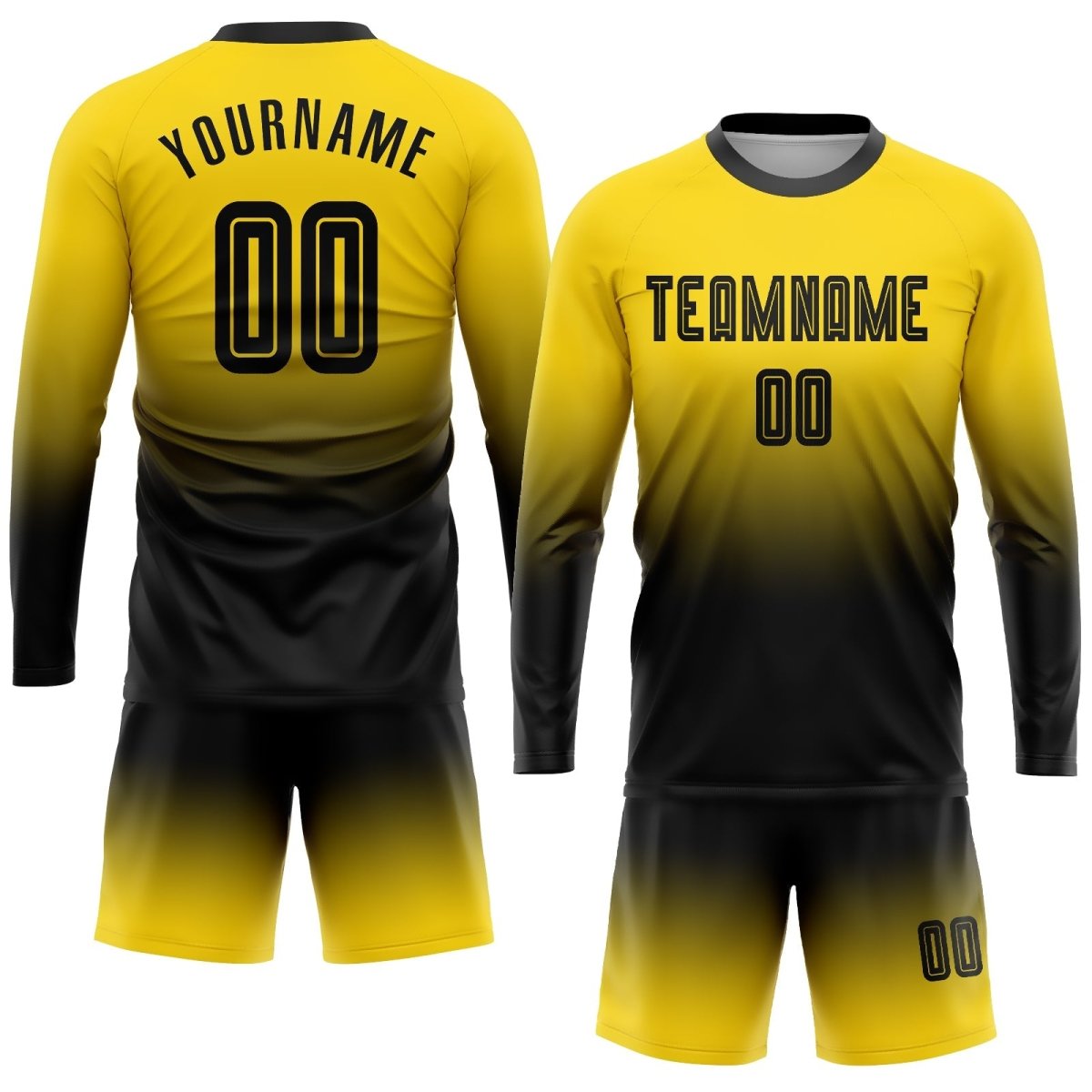 Benutzerdefiniertes Gold - Schwarz Sublimations Langarm - Fade Fashion Fußballtrikot R760 - Climcat