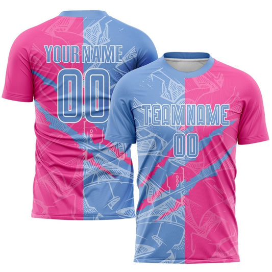 Benutzerdefiniertes Graffiti - Muster Hellblau - Rosa Scratch Sublimation Fußballtrikot M235 - Climcat