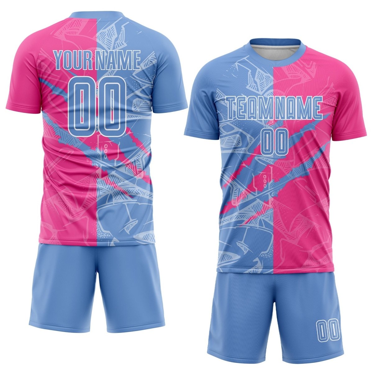 Benutzerdefiniertes Graffiti - Muster Hellblau - Rosa Scratch Sublimation Fußballtrikot M235 - Climcat
