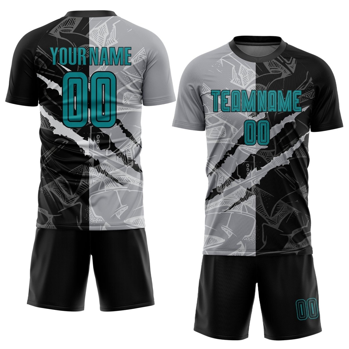 Benutzerdefiniertes Graffiti - Muster Teal Schwarz - Grau Kratz - Sublimations - Fußballtrikot N389 - Climcat