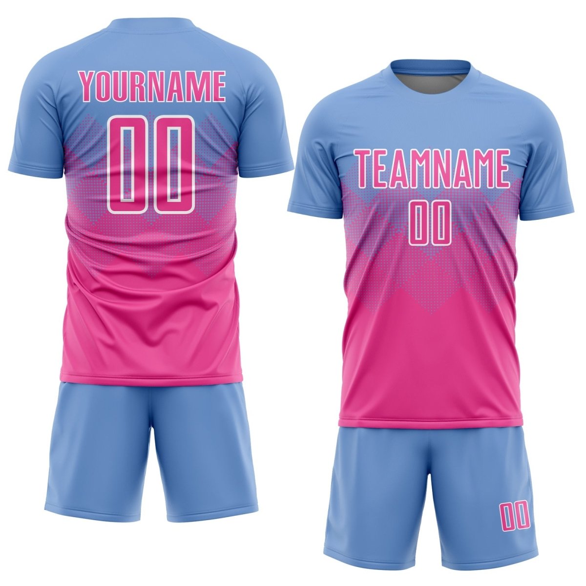 Benutzerdefiniertes Lichtblau - Rosa - Weiß Sublimations - Fußballtrikot O425 - Climcat