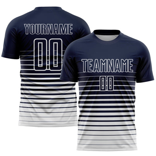Benutzerdefiniertes Navy - Weißes Streifen - Fade Fashion Sublimation Fußballtrikot I891 - Climcat