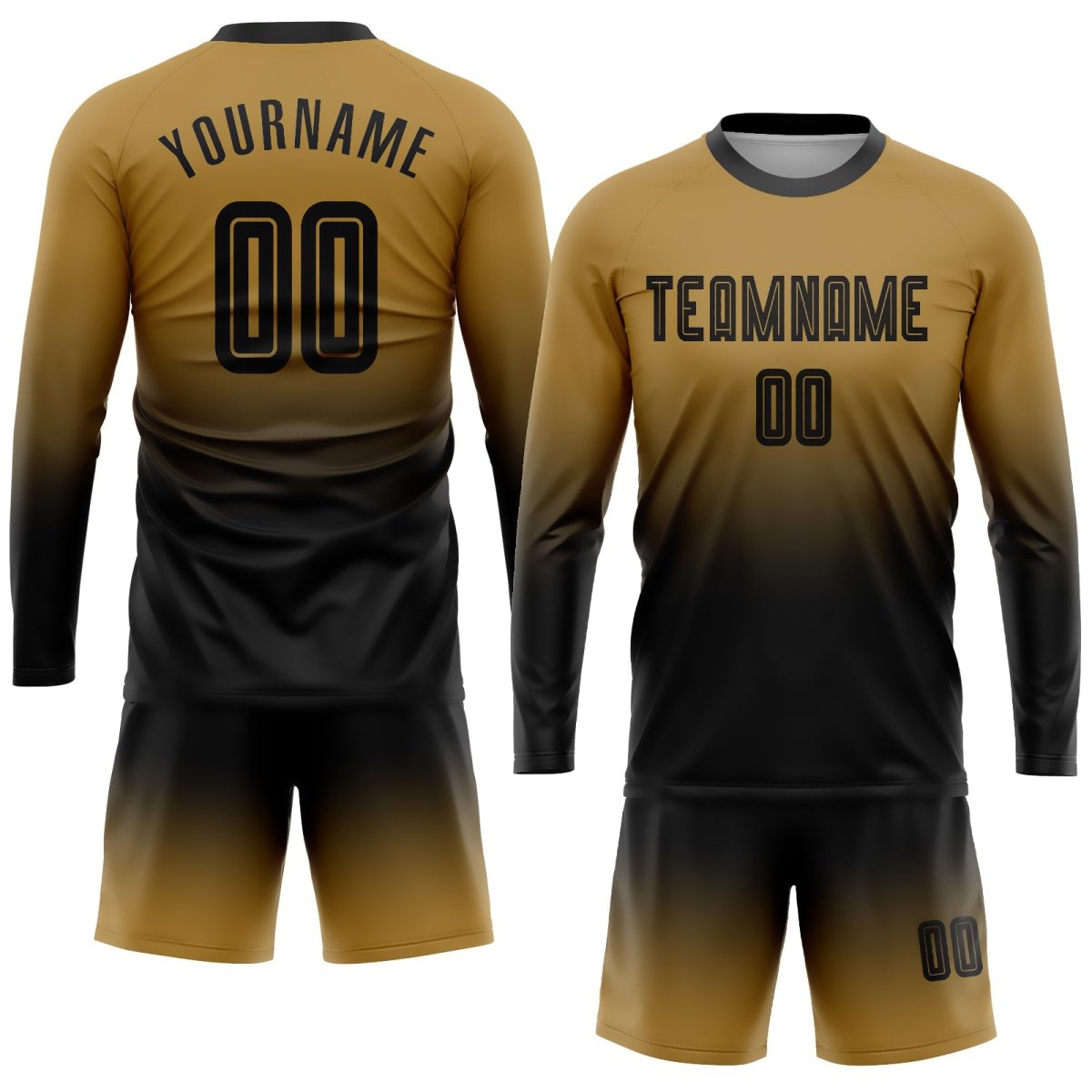 Benutzerdefiniertes Old Gold Schwarz Sublimation Langarm Fade Fashion Fußballtrikot U179 - Climcat