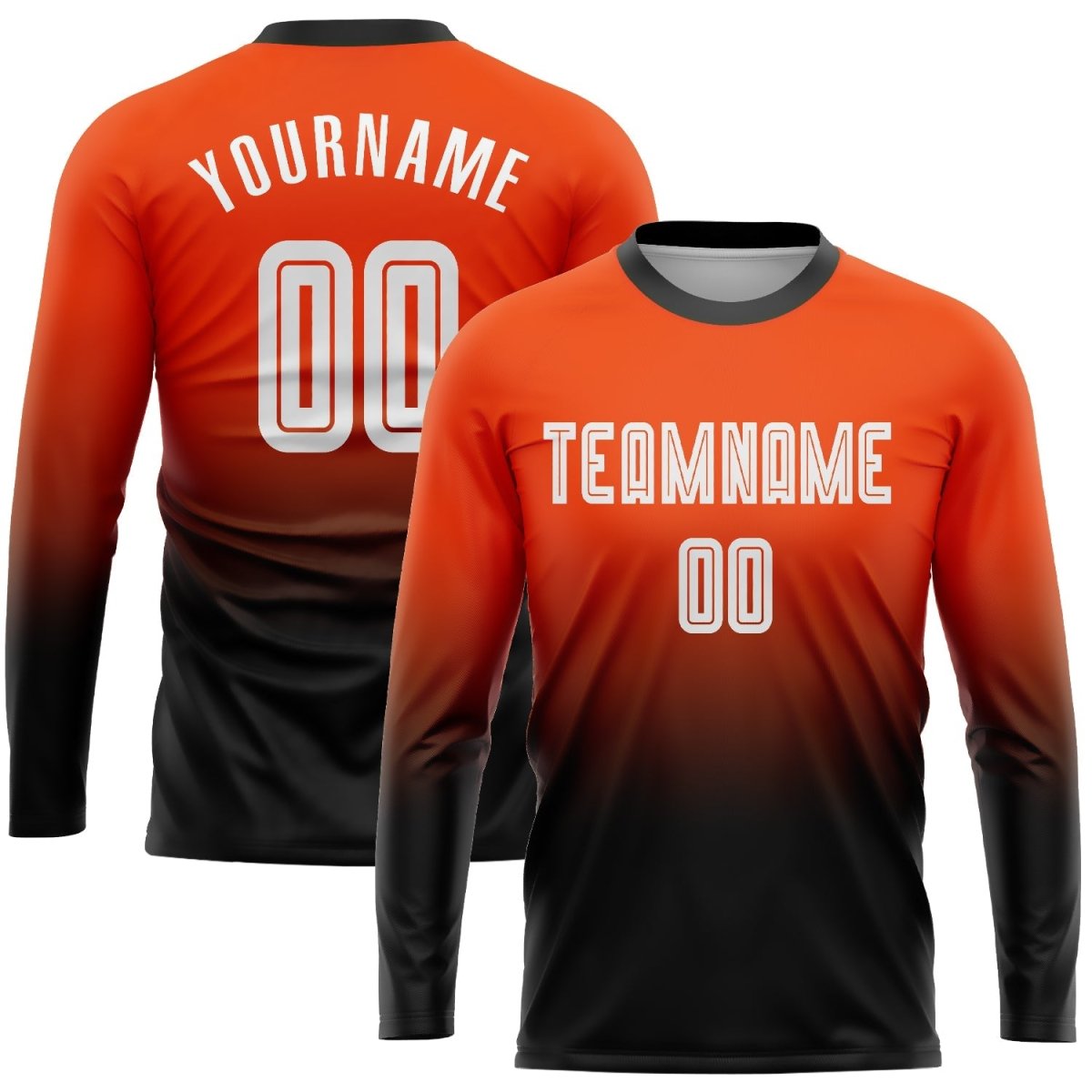 Benutzerdefiniertes Orange - Weiß - Schwarz Sublimations Langarm Fade Mode Fußballtrikot M928 - Climcat