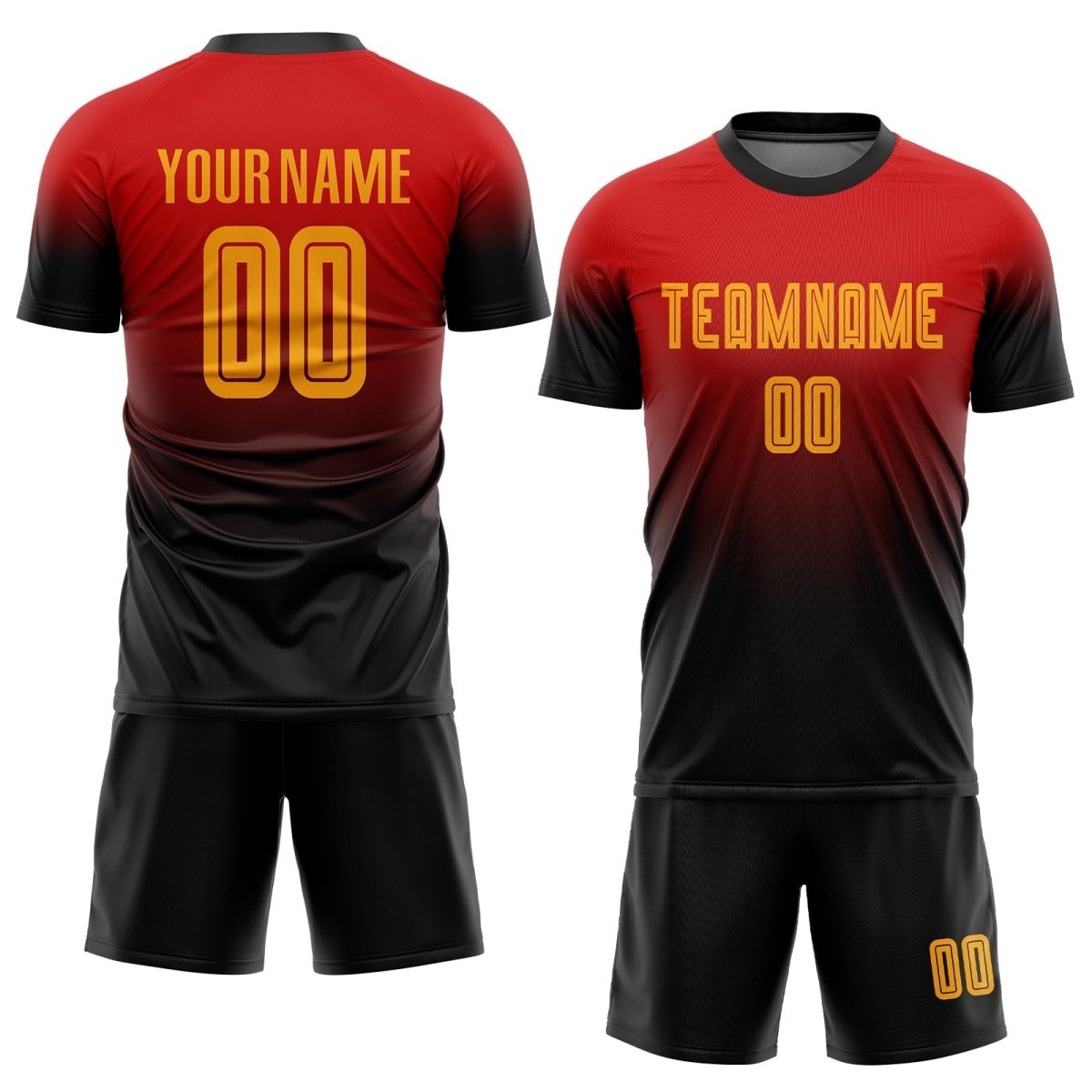 Benutzerdefiniertes Rot - Gold - Schwarz Sublimations - Fade Fußballtrikot O575 - Climcat