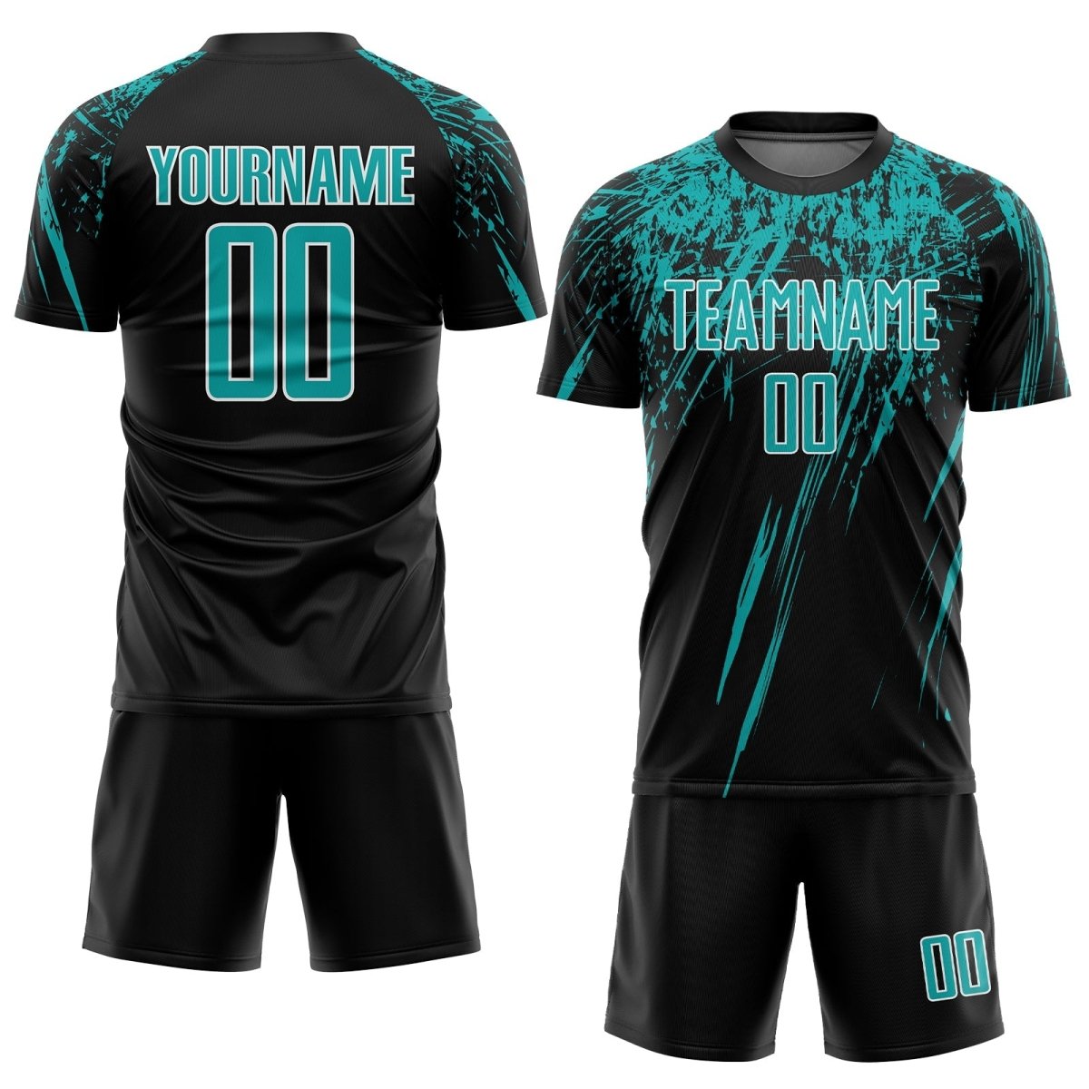 Benutzerdefiniertes Schwarz - Aqua - Weiße Sublimations - Fußballtrikot U915 - Climcat