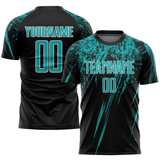 Benutzerdefiniertes Schwarz - Aqua - Weiße Sublimations - Fußballtrikot U915 - Climcat