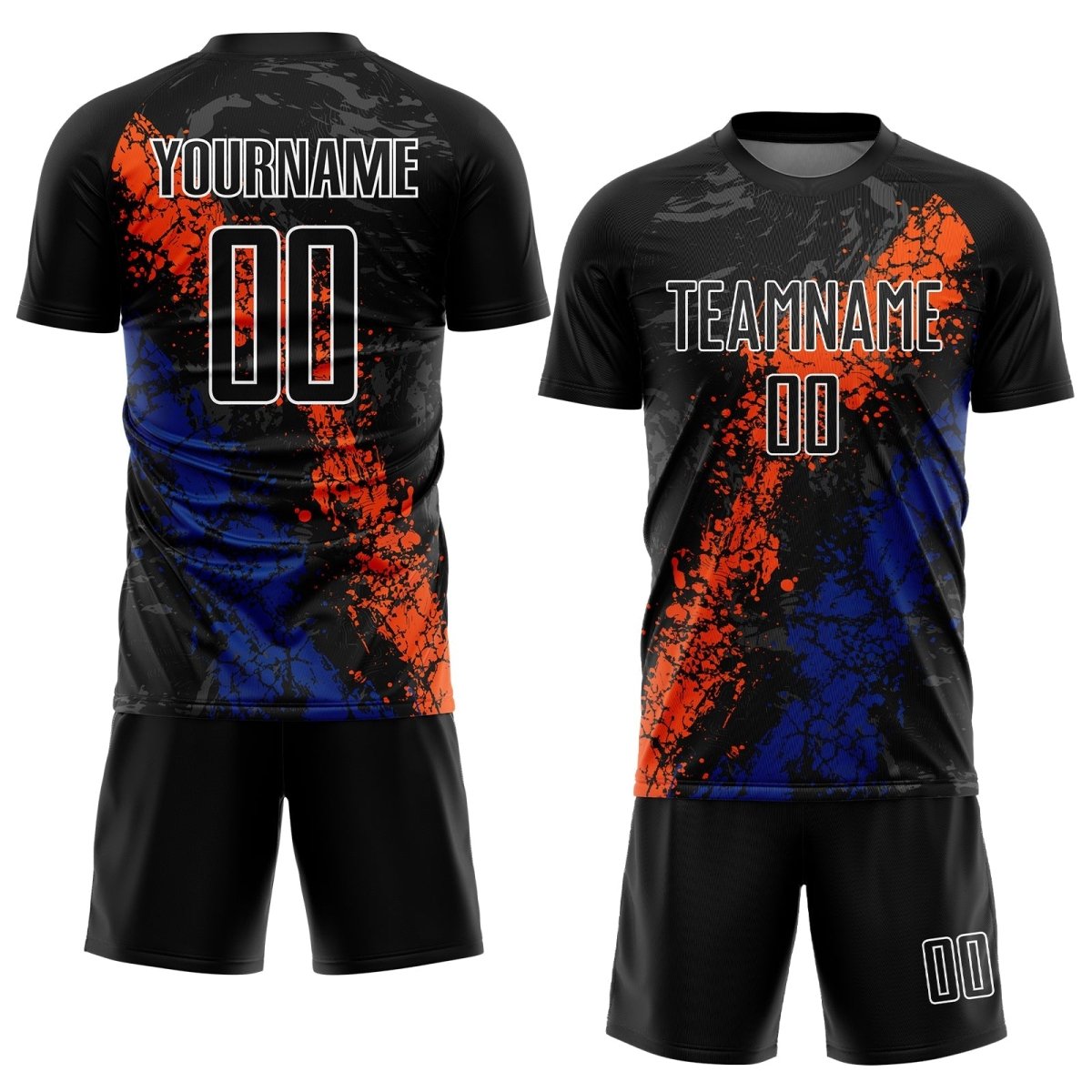 Benutzerdefiniertes Schwarz - Orange - Royal Tropfen - Splatter Kunst Sublimations - Fußballtrikot K570 - Climcat