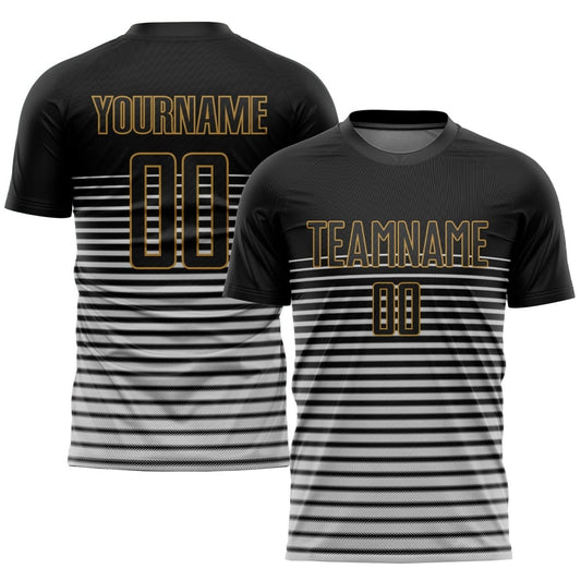 Benutzerdefiniertes schwarzes Schwarz - Altgold Sublimationsfußballtrikot O367 - Climcat