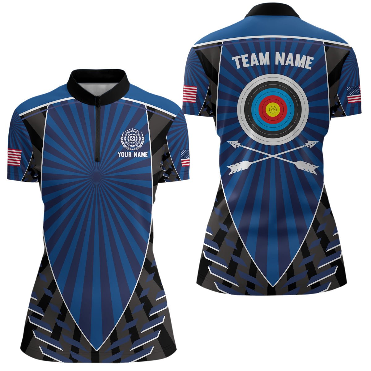 Bogenschieß Polo Shirt Blau - Unisex - Personalisiert mit Name & Teamname - Bogenschützen Trikot T0517 - Climcat