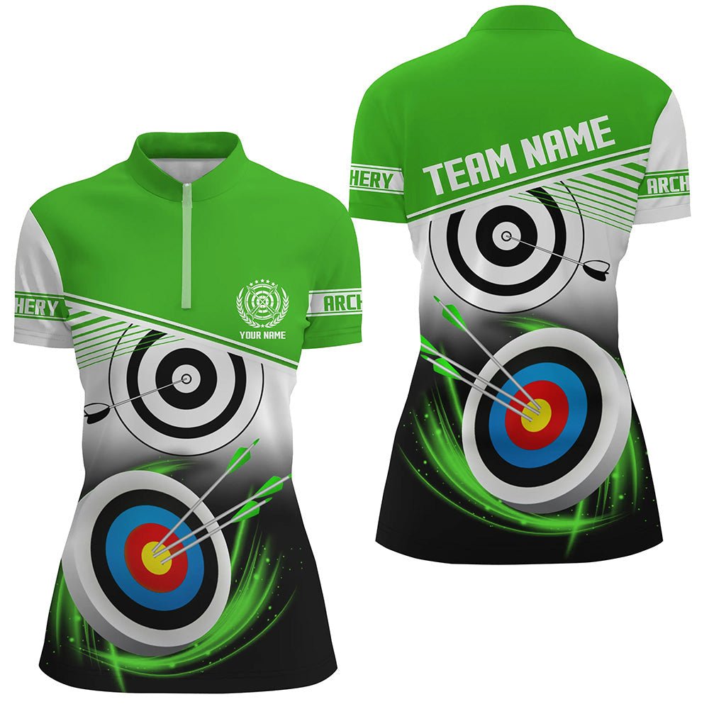 Bogenschießen Polohemd Herren Damen - Personalisiert mit Namen - 3D - Ziel Motiv Grün T0530 - Climcat