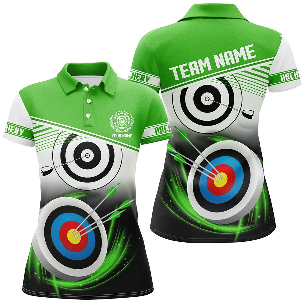 Bogenschießen Polohemd Herren Damen - Personalisiert mit Namen - 3D - Ziel Motiv Grün T0530 - Climcat
