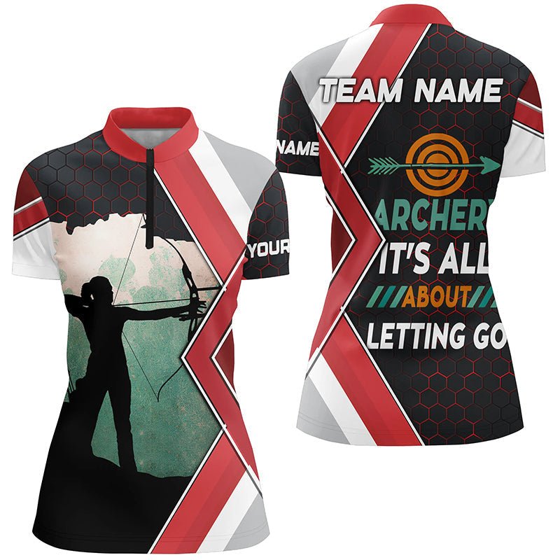 Bogenschießen Poloshirt mit Wunschname - Spruch 'Es geht ums Loslassen' - Für Herren & Damen - Lustig T0472 - Climcat