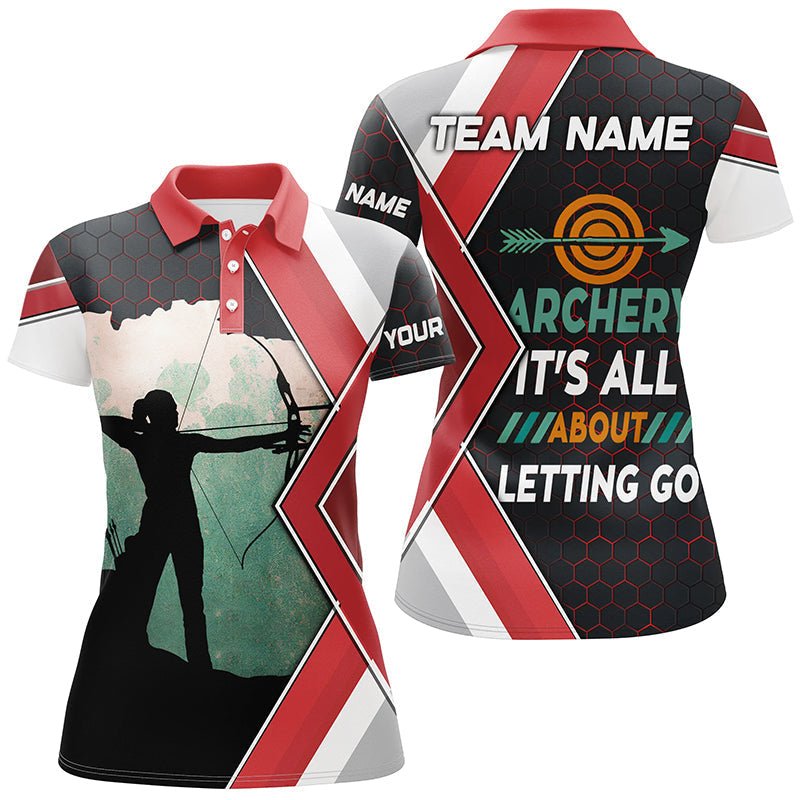 Bogenschießen Poloshirt mit Wunschname - Spruch 'Es geht ums Loslassen' - Für Herren & Damen - Lustig T0472 - Climcat