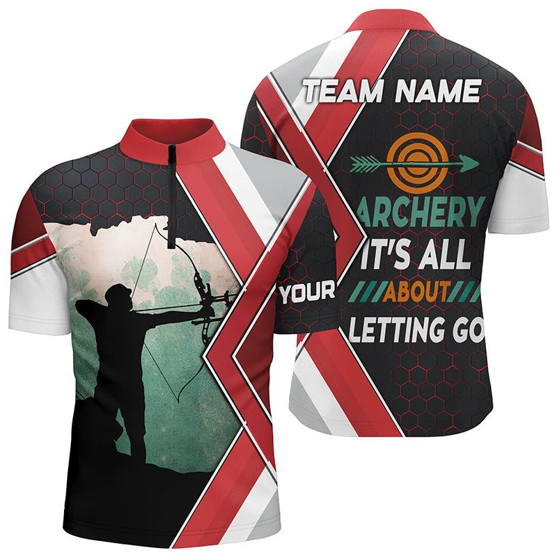 Bogenschießen Poloshirt mit Wunschname - Spruch 'Es geht ums Loslassen' - Für Herren & Damen - Lustig T0472 - Climcat