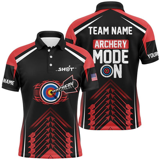 Bogenschießen Poloshirt personalisiert mit Wunschname & 3D - Ziel Motiv für Herren & Damen - Rot - T0427 - Climcat
