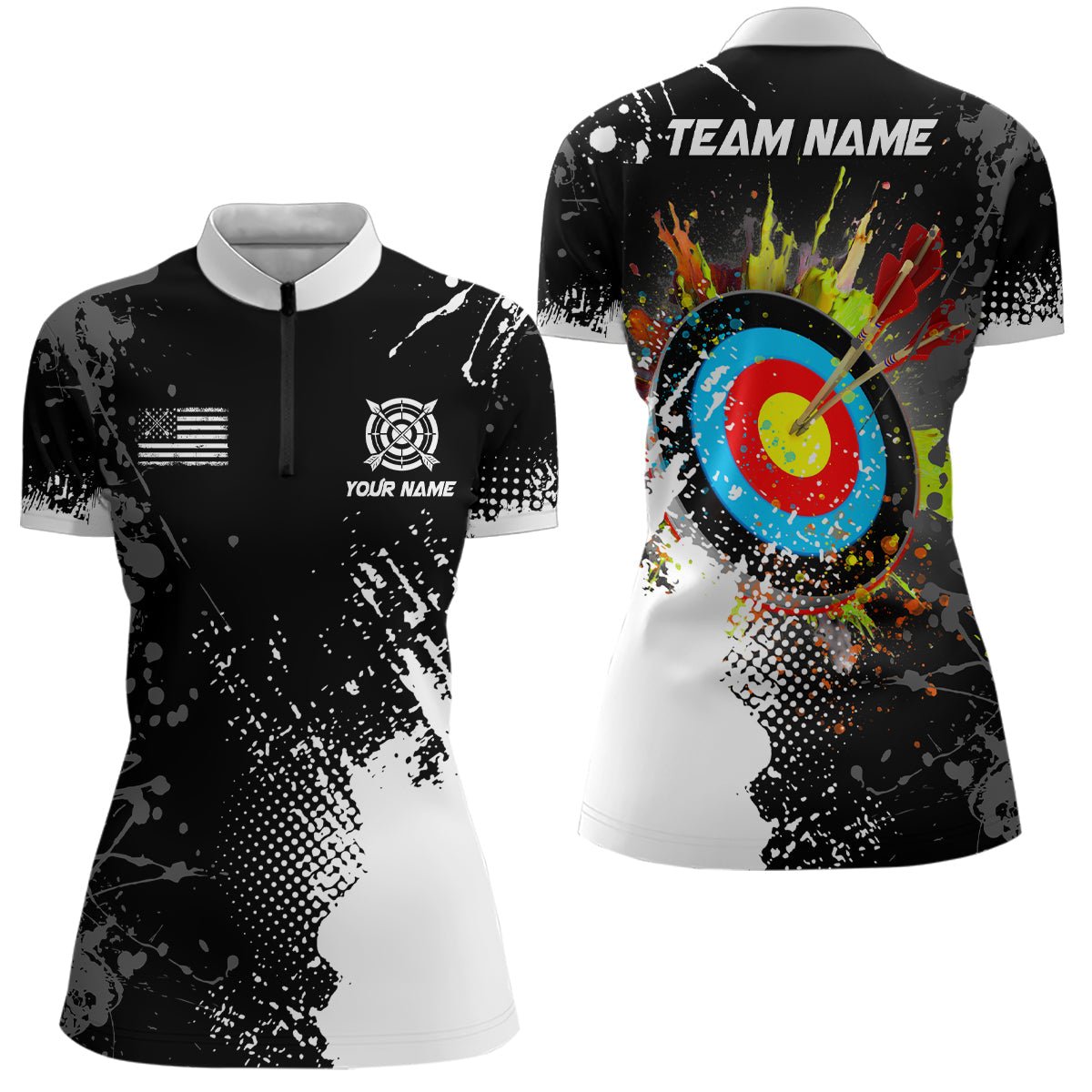 Bogenschießen Poloshirts Quarter - Zip Shirts & Jerseys für Damen & Herren - Individuelles Weißes 3D - Ziel Design T1969 - Climcat