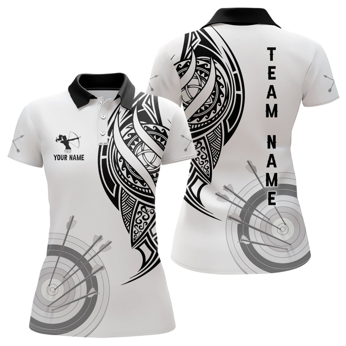 Bogenschießen Team Polo - Shirt – Unisex Weiß Personalisiert Tribal Design T0658 - Climcat