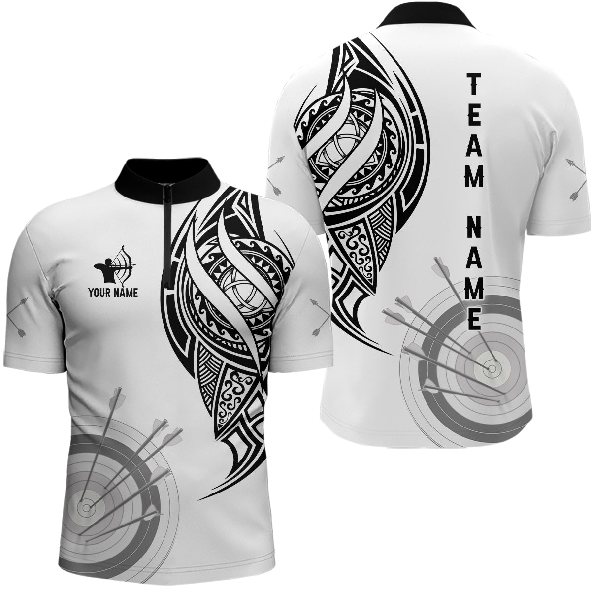 Bogenschießen Team Polo - Shirt – Unisex Weiß Personalisiert Tribal Design T0658 - Climcat