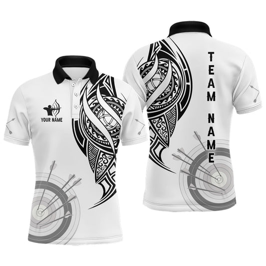 Bogenschießen Team Polo - Shirt – Unisex Weiß Personalisiert Tribal Design T0658 - Climcat