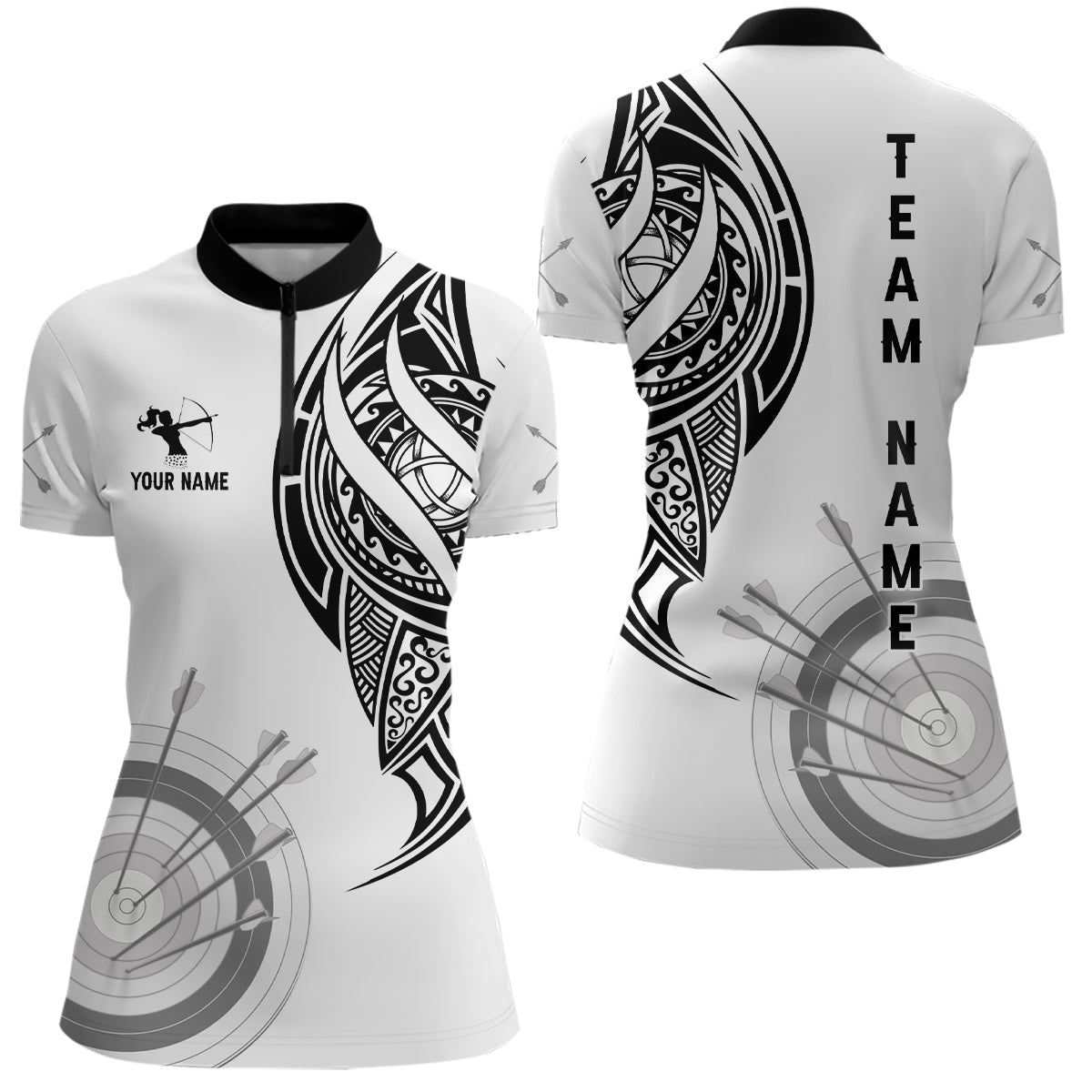Bogenschießen Team Polo - Shirt – Unisex Weiß Personalisiert Tribal Design T0658 - Climcat