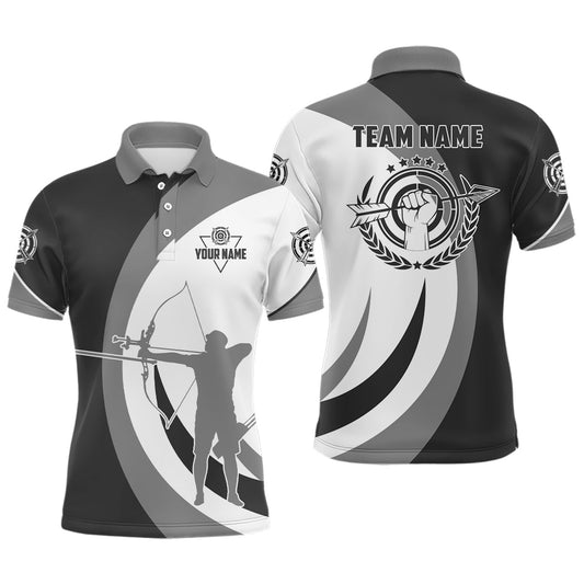 Bogenschießen Team Poloshirt / Trikot - Individuell - Grau Schwarz Silhouette Bogenschütze - Herren Damen T0608 - Climcat