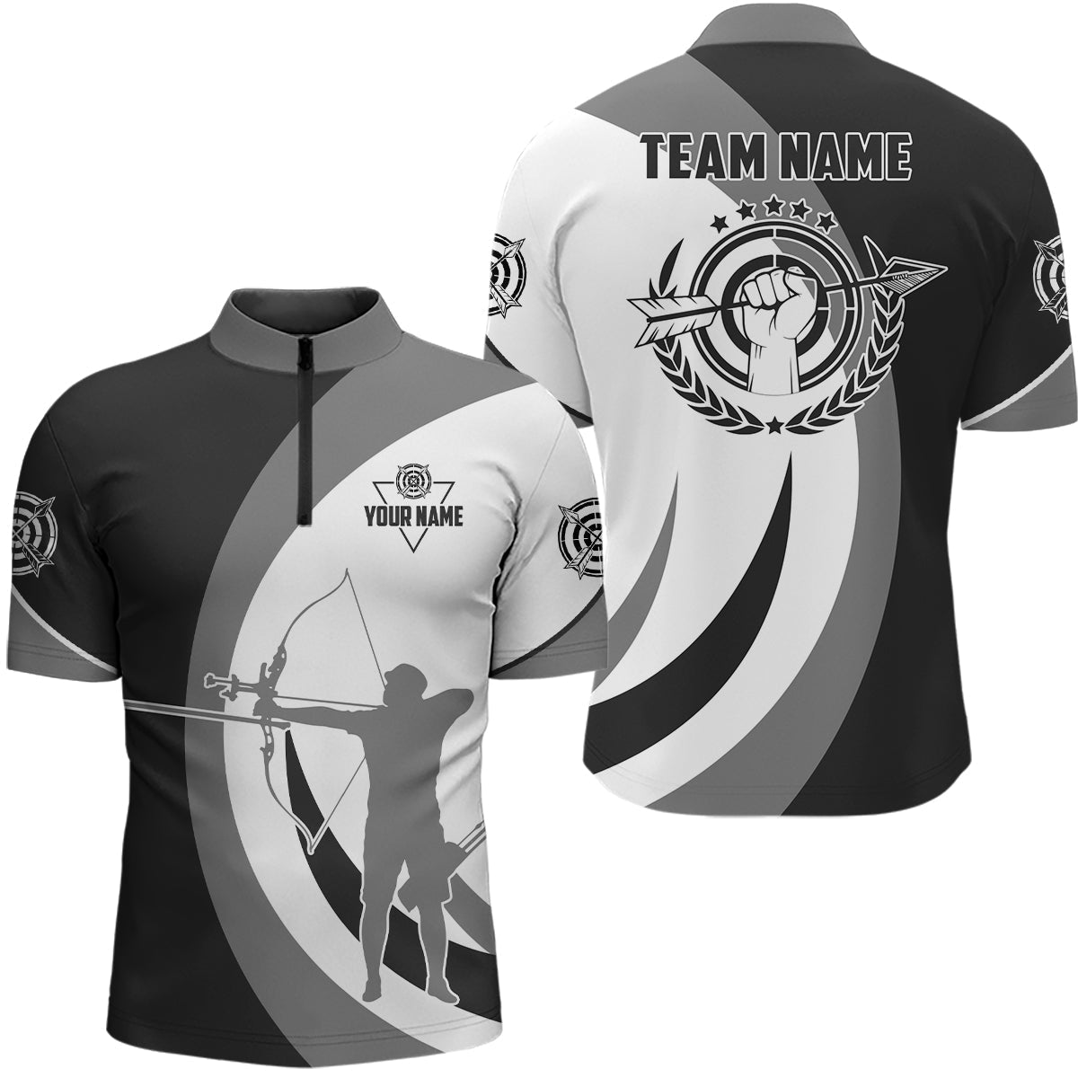 Bogenschießen Team Poloshirt / Trikot - Individuell - Grau Schwarz Silhouette Bogenschütze - Herren Damen T0608 - Climcat