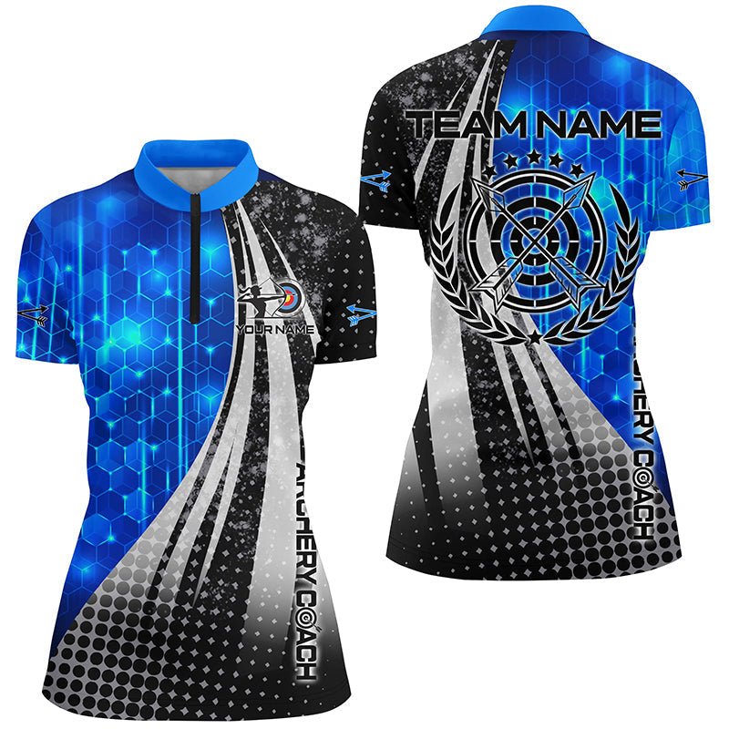 Bogenschießen Team & Trainer 3D Polo - Shirt Personalisiert Blau - Schwarz Unisex V0708 - Climcat