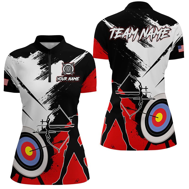 Bogenschießen Teamkleidung personalisiert | Poloshirt & Quarter - Zip Shirt für Herren & Damen | Rot T2054 - Climcat