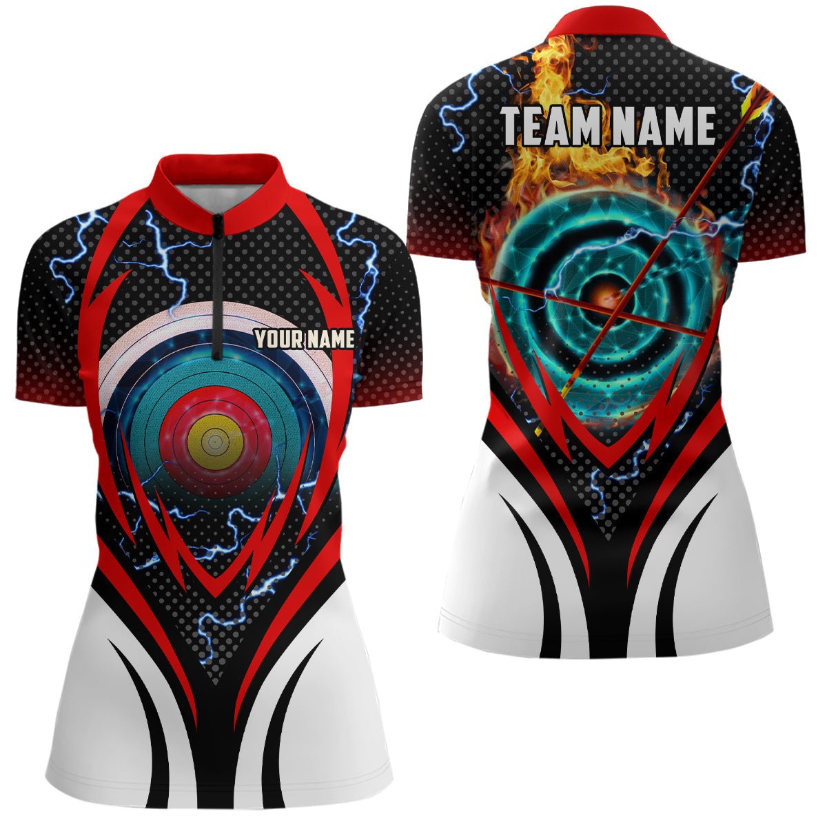 Bogenschützen Polohemd Personalisiert mit Namen - Motiv Zielscheibe Flammen - Herren & Damen T0610 - Climcat