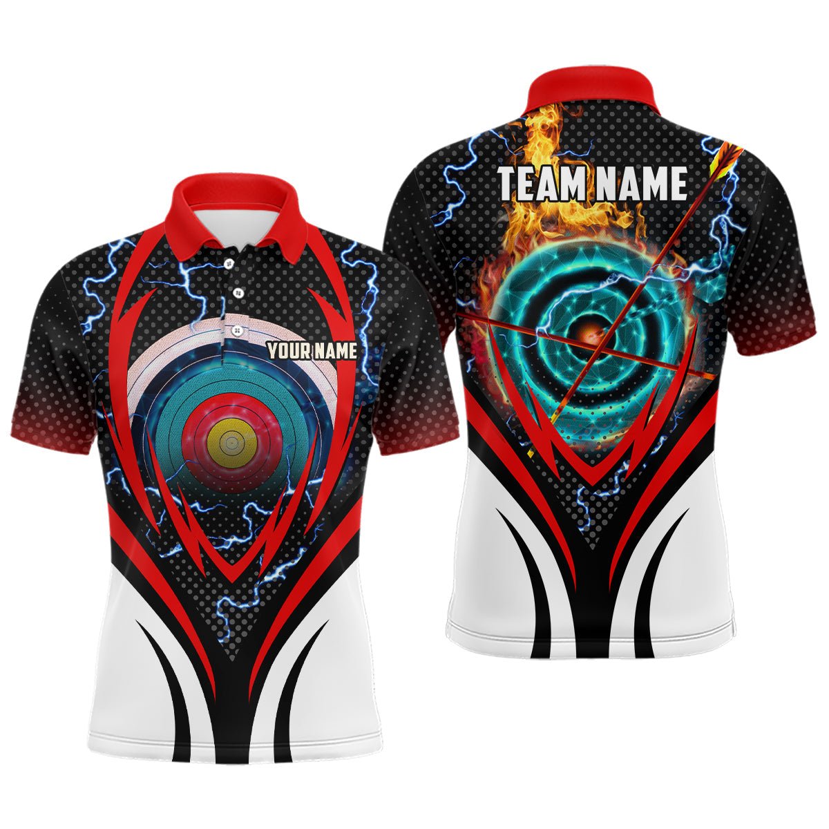 Bogenschützen Polohemd Personalisiert mit Namen - Motiv Zielscheibe Flammen - Herren & Damen T0610 - Climcat