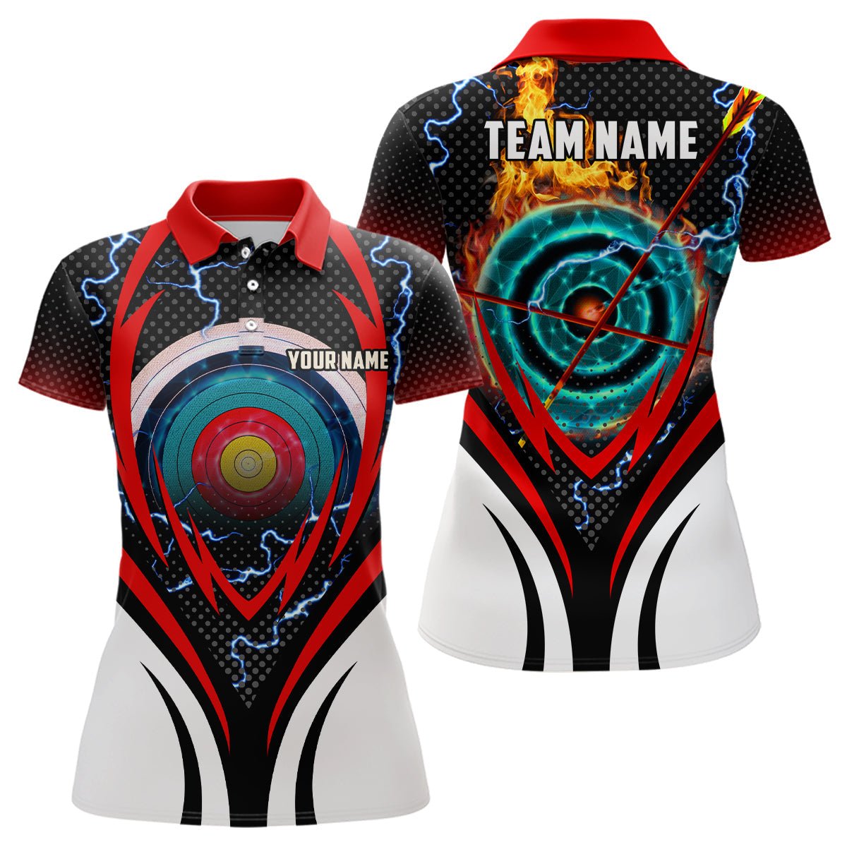 Bogenschützen Polohemd Personalisiert mit Namen - Motiv Zielscheibe Flammen - Herren & Damen T0610 - Climcat