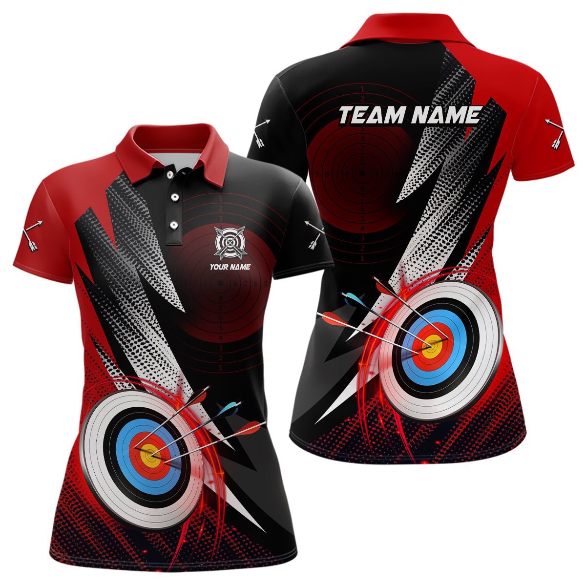 Bogenschützen Verein & Team Polo - Shirt | Personalisiert | 3D Ziel Rotes Motiv | Unisex T0982 - Climcat