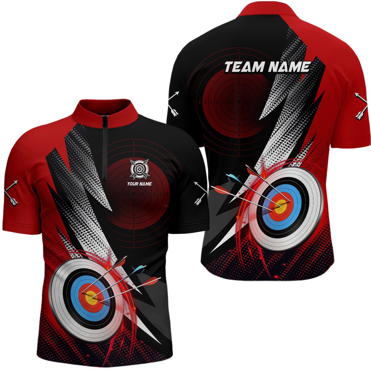 Bogenschützen Verein & Team Polo - Shirt | Personalisiert | 3D Ziel Rotes Motiv | Unisex T0982 - Climcat