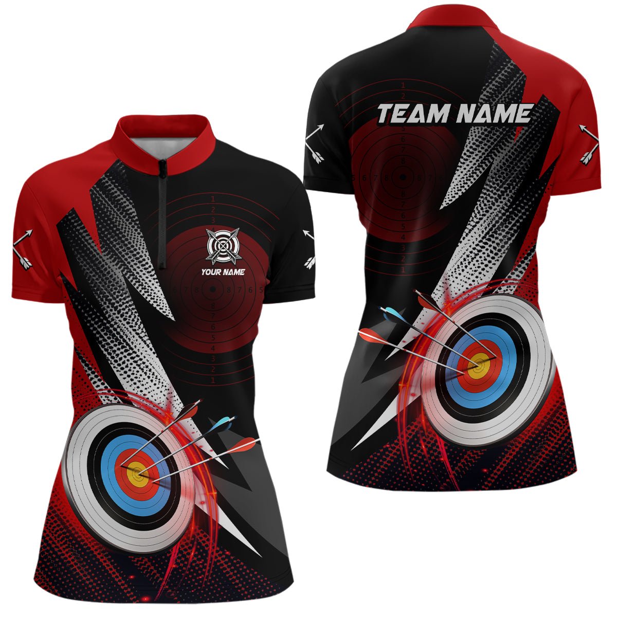 Bogenschützen Verein & Team Polo - Shirt | Personalisiert | 3D Ziel Rotes Motiv | Unisex T0982 - Climcat