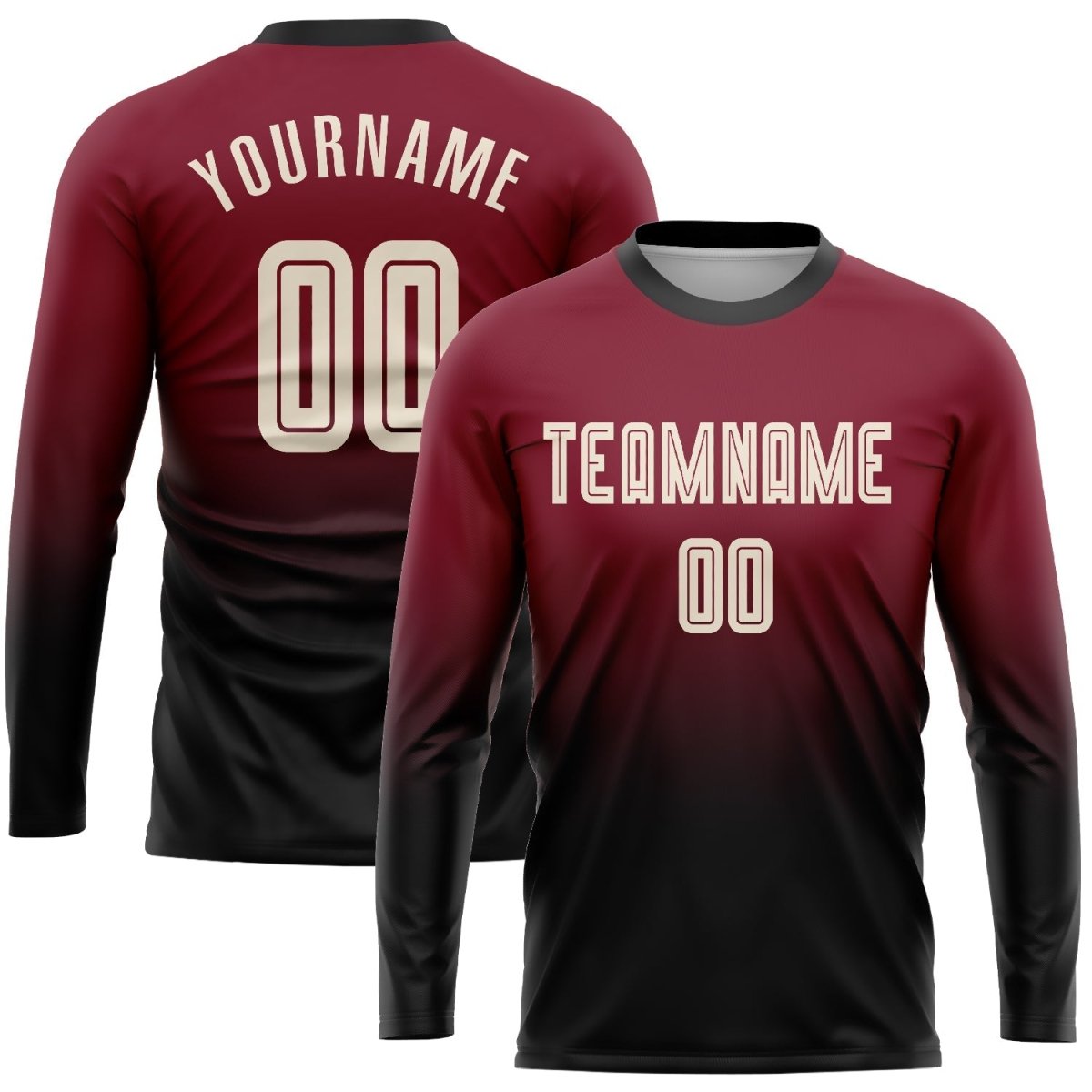 Custom Crimson Cream - Schwarz Sublimations Langarm - Fade Fashion Fußballtrikot I865 - Climcat