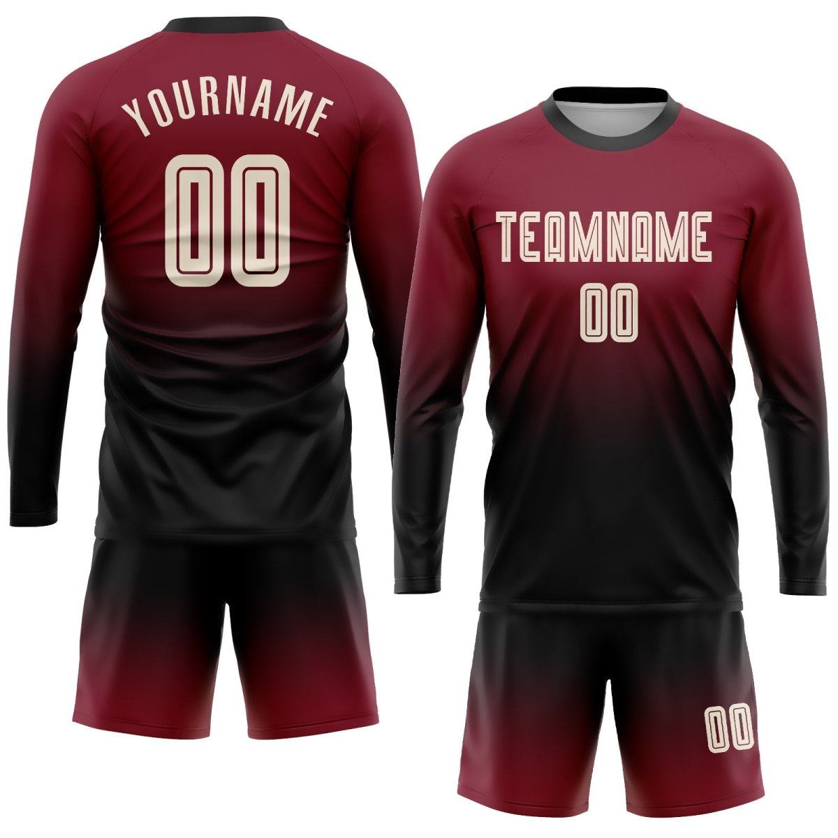 Custom Crimson Cream - Schwarz Sublimations Langarm - Fade Fashion Fußballtrikot I865 - Climcat