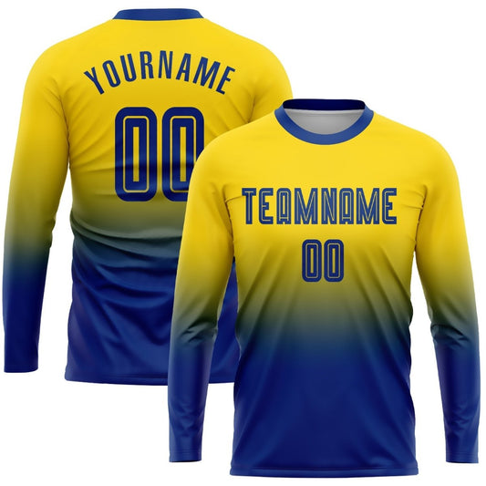 Custom Gold Royal Sublimation Langarm Fade Fashion Fußballtrikot N437 - Climcat