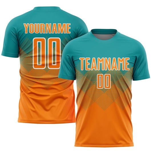 Custom Teal Bay Orange - Weiße Sublimations - Fußballtrikot O933 - Climcat