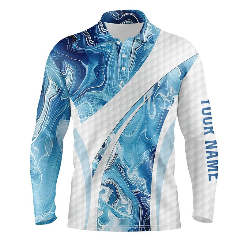 Herren Golf Polo Shirts Blau Camouflage Individuelles Weiß Golfballmuster Herren Golfoberteile, Geschenke für den Golfer N7512 - Climcat