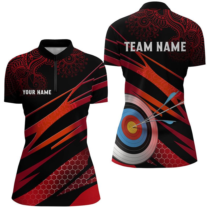 Individuelles Bogenschießen Poloshirt für Herren & Damen - Rot Schwarz mit 3D Ziel & Tribal Muster V0678 - Climcat