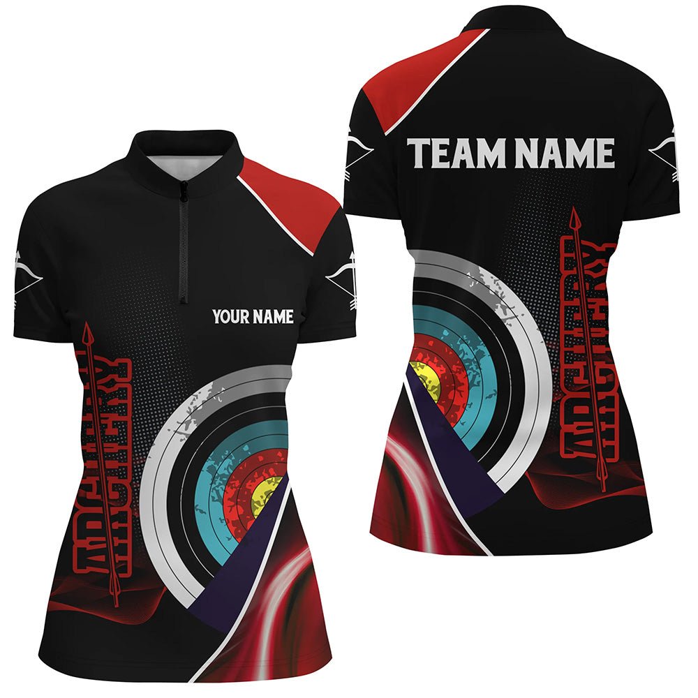 Individuelles Bogensport Poloshirt für Herren & Damen - Teamshirt mit 3D - Bogenschießen & Pfeil Design (Rot/Schwarz) V0799 - Climcat