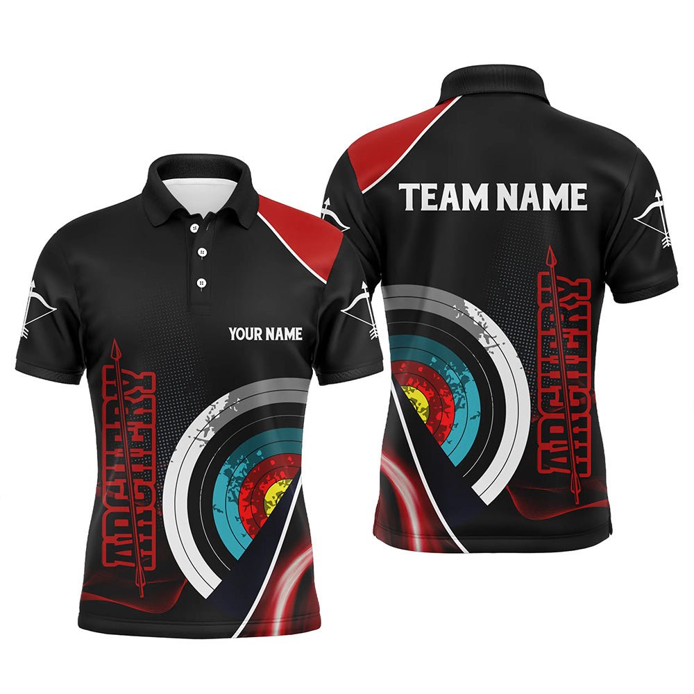 Individuelles Bogensport Poloshirt für Herren & Damen - Teamshirt mit 3D - Bogenschießen & Pfeil Design (Rot/Schwarz) V0799 - Climcat