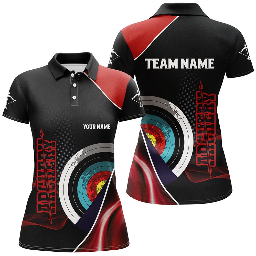 Individuelles Bogensport Poloshirt für Herren & Damen - Teamshirt mit 3D - Bogenschießen & Pfeil Design (Rot/Schwarz) V0799 - Climcat