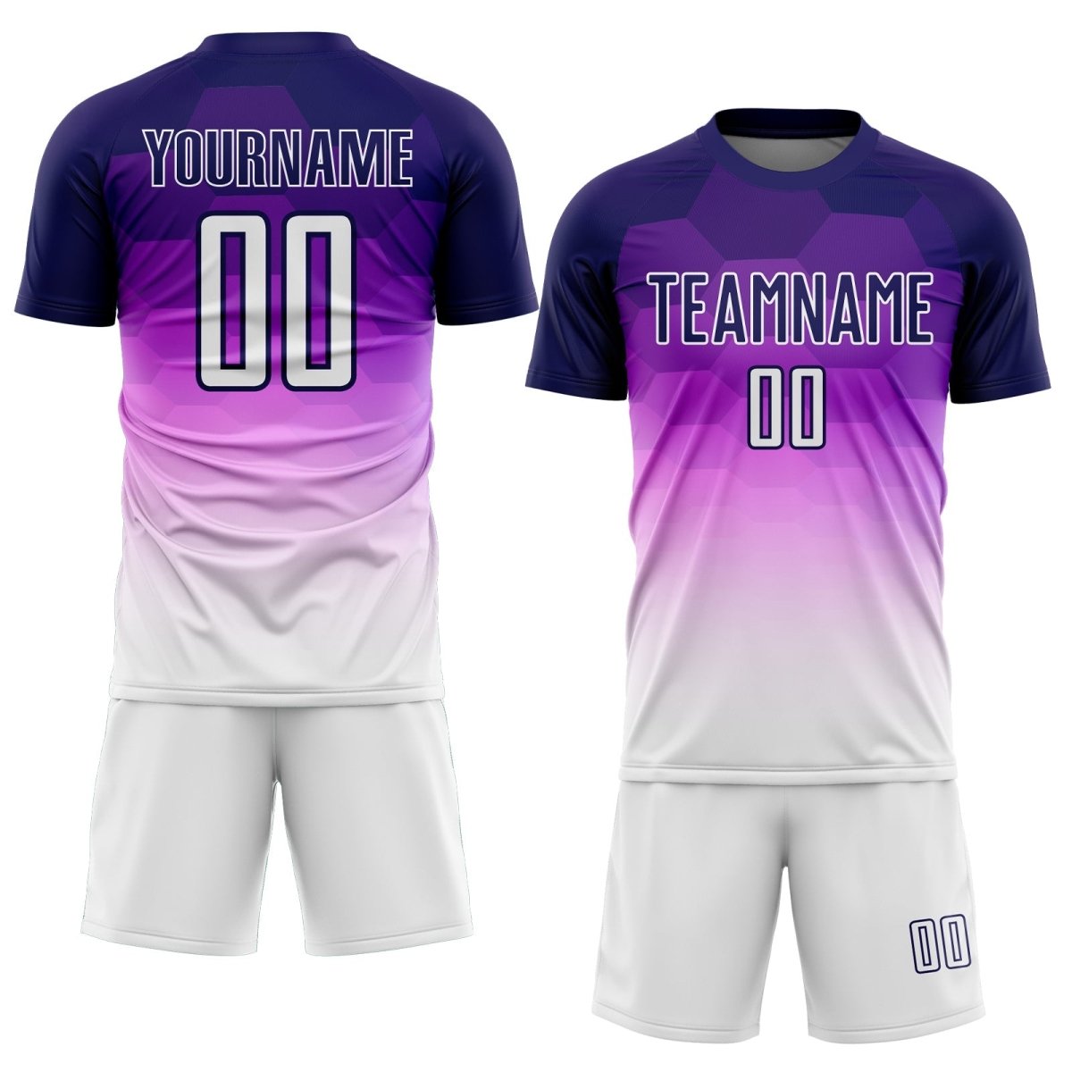 Individuelles Dunkellila - Weiße Farbverlauf - Hexagon - Muster Sublimation Fußball - Trikot Q728 - Climcat