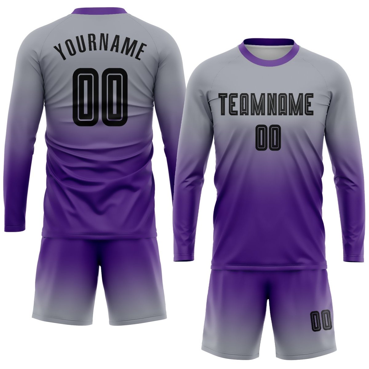 Individuelles Grauschwarz - Purpur Sublimations Langarm - Fade Mode Fußballtrikot Y316 - Climcat