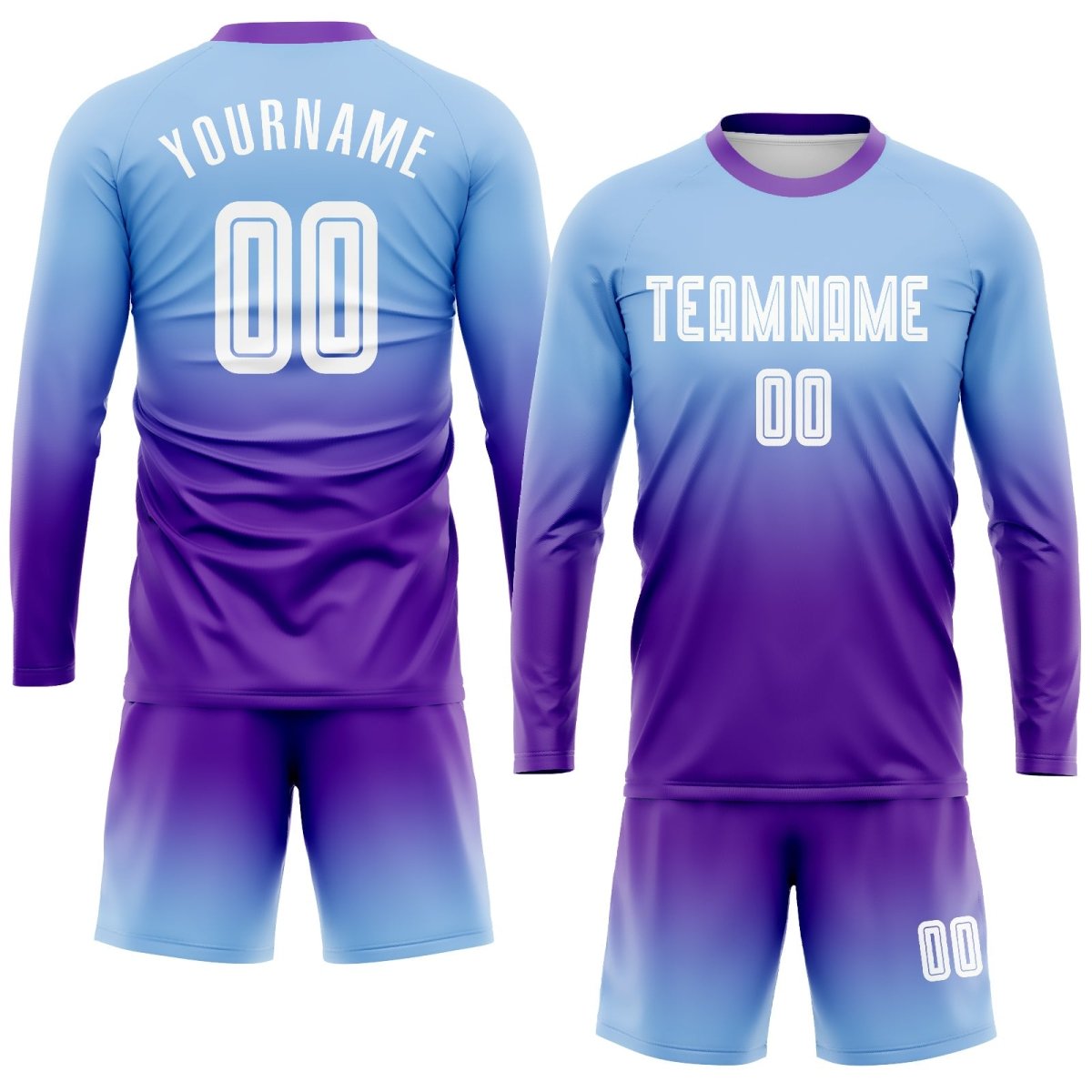 Individuelles Hellblau Weiß - Lila Sublimations Langarm - Fade Fashion Fußballtrikot M950 - Climcat